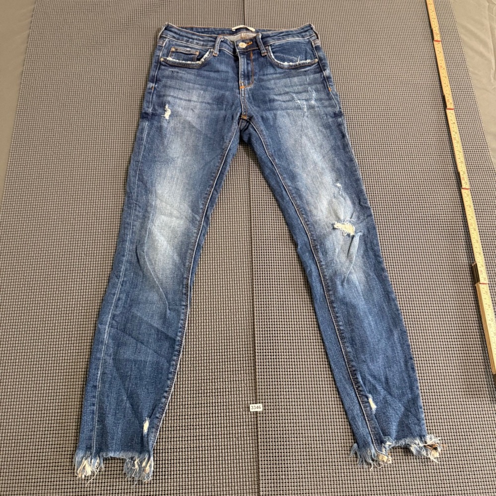 Zara Woman Premium Denim Distressed Frayed Hem Slim Jeans Blue Size 4